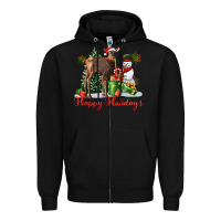 Black happy holidays baby deer Zipper Hoodie - LillyAllenDesigns