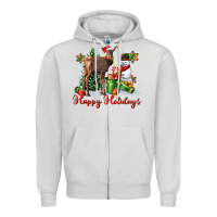 Dove Grey happy holidays baby deer Zipper Hoodie - LillyAllenDesigns