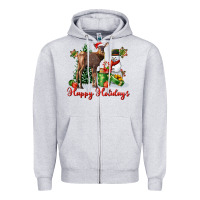 Heather Grey happy holidays baby deer Zipper Hoodie - LillyAllenDesigns