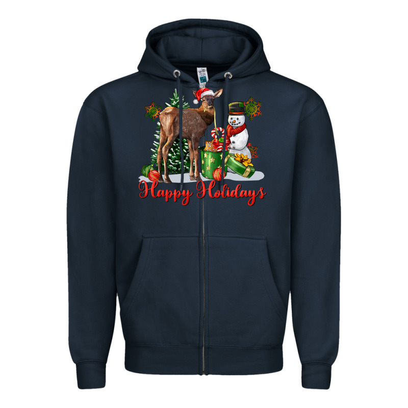 Happy Holidays Baby Deer Zipper Hoodie by LillyAllenDesigns | Teevron