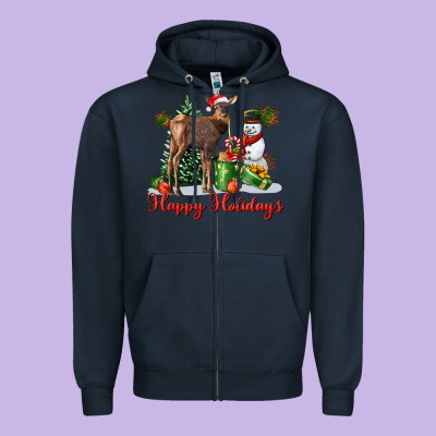 Happy Holidays Baby Deer Zipper Hoodie Designed By Lillyallendesigns