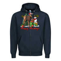 Navy happy holidays baby deer Zipper Hoodie - LillyAllenDesigns