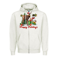 Oatmeal Heather happy holidays baby deer Zipper Hoodie - LillyAllenDesigns
