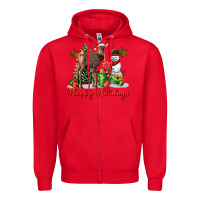 Red happy holidays baby deer Zipper Hoodie - LillyAllenDesigns