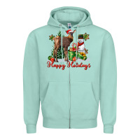 Seafoam happy holidays baby deer Zipper Hoodie - LillyAllenDesigns