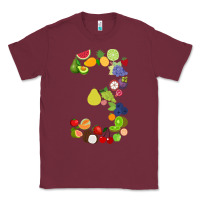 Burgundy Number 3 Fruit 3rd birthday party fruit themed gift Idea Classic Tee - minhPixels