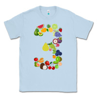 Dusty Blue Number 3 Fruit 3rd birthday party fruit themed gift Idea Classic Tee - minhPixels