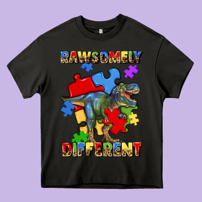Rawsomely Different Autism T Rex Heavy Core Tee Designed By Artiststas