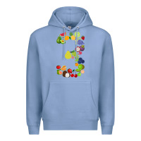Colony Blue Number 3 Fruit 3rd birthday party fruit themed gift Idea Premium Hoodie - minhPixels