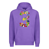 Purple Number 3 Fruit 3rd birthday party fruit themed gift Idea Premium Hoodie - minhPixels