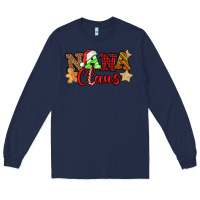 Navy Nana Claus Christmas Lights And Gifts mother's day Long Sleeve Tee - HowdyJamesFarm