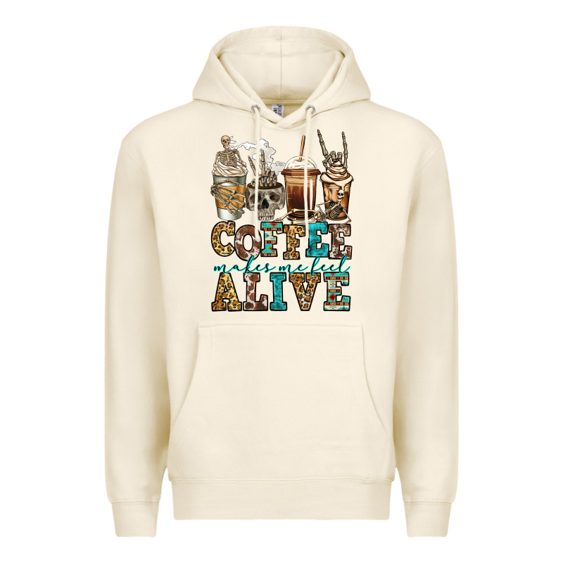 Coffee Makes Me Feel Alive Skeleton Coffee Cups Premium Hoodie by Jasminsmagicworld | Teevron