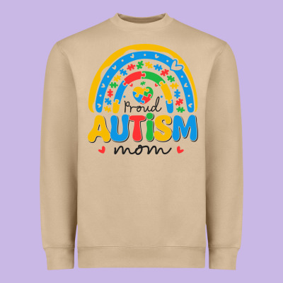 Proud Autism Mom Rainbow Heavyweight Sweatshirt Designed By Cowhidedigitalart