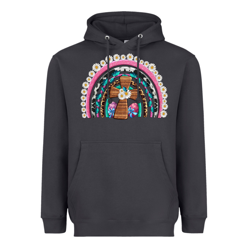 Easter Cross Daisy Egg Rainbow Heavyweight Hoodie by Artiststas | Teevron