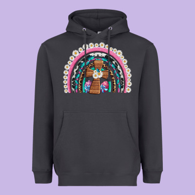 Easter Cross Daisy Egg Rainbow Heavyweight Hoodie Designed By Artiststas