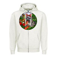 Oatmeal Heather Christmas Raccoon Zipper Hoodie - LillyAllenDesigns