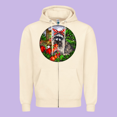 Christmas Raccoon Zipper Hoodie Designed By Lillyallendesigns