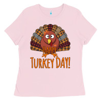 Bubblegum Pink Happy Turkey Day - Thanksgiving Party Ladies Tee - Bettercallsaul
