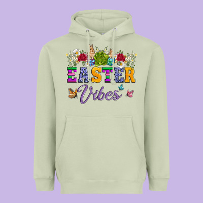 Easter Vibes And Butterfly With Bunny And Flowers Heavyweight Hoodie Designed By Artiststas