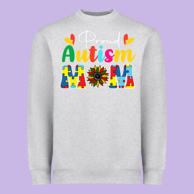 Proud Autism Mom Sunflower Heavyweight Sweatshirt Designed By Cowhidedigitalart