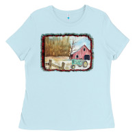 Baby Blue Christmas Barn Tractor Snow Ladies Tee - Bettercallsaul