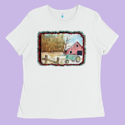 Christmas Barn Tractor Snow Ladies Tee Designed By Bettercallsaul
