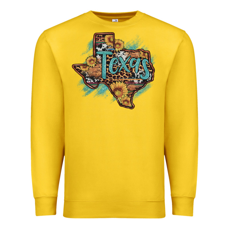 Leopard Cowhide Sunflower Texas Map Premium Sweatshirt by Artiststas | Teevron