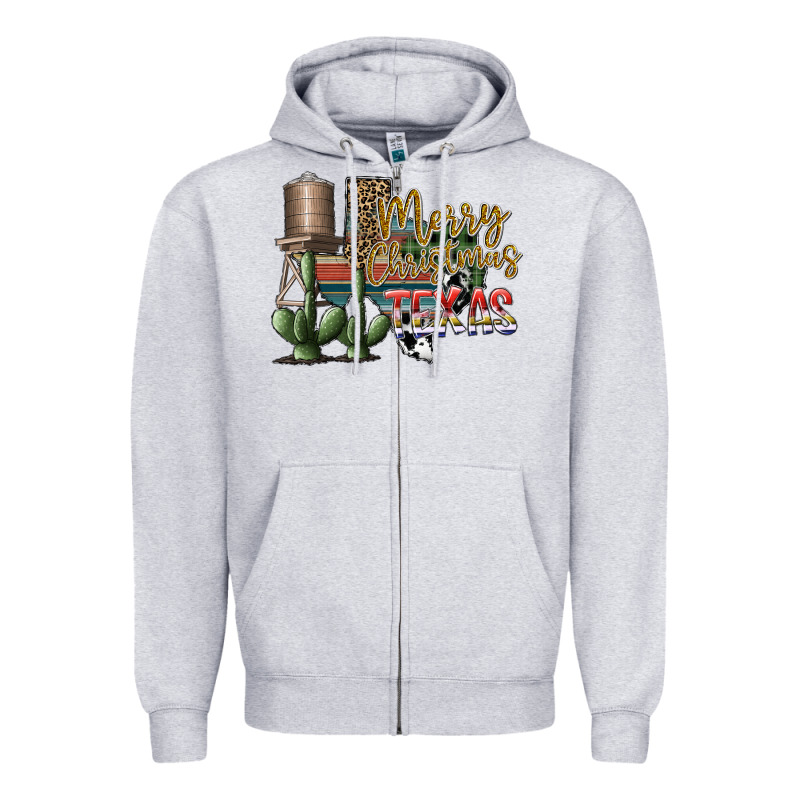 Merry Christmas Texas Zipper Hoodie by SublimationCraftShop | Teevron