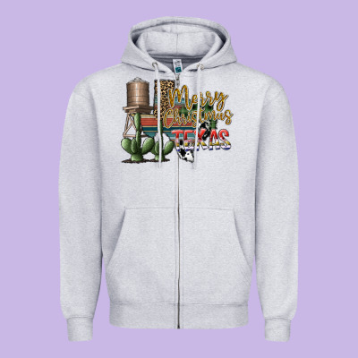 Merry Christmas Texas Zipper Hoodie Designed By Sublimationcraftshop
