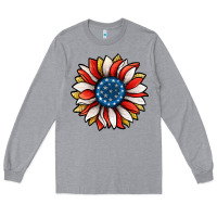 Heather Grey Patriotic Sunflower Long Sleeve Tee - Jasminsmagicworld
