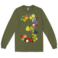 Army Green Number 3 Fruit 3rd birthday party fruit themed gift Idea Long Sleeve Tee - minhPixels