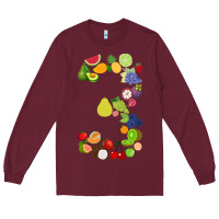 Burgundy Number 3 Fruit 3rd birthday party fruit themed gift Idea Long Sleeve Tee - minhPixels