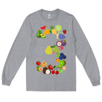 Heather Grey Number 3 Fruit 3rd birthday party fruit themed gift Idea Long Sleeve Tee - minhPixels