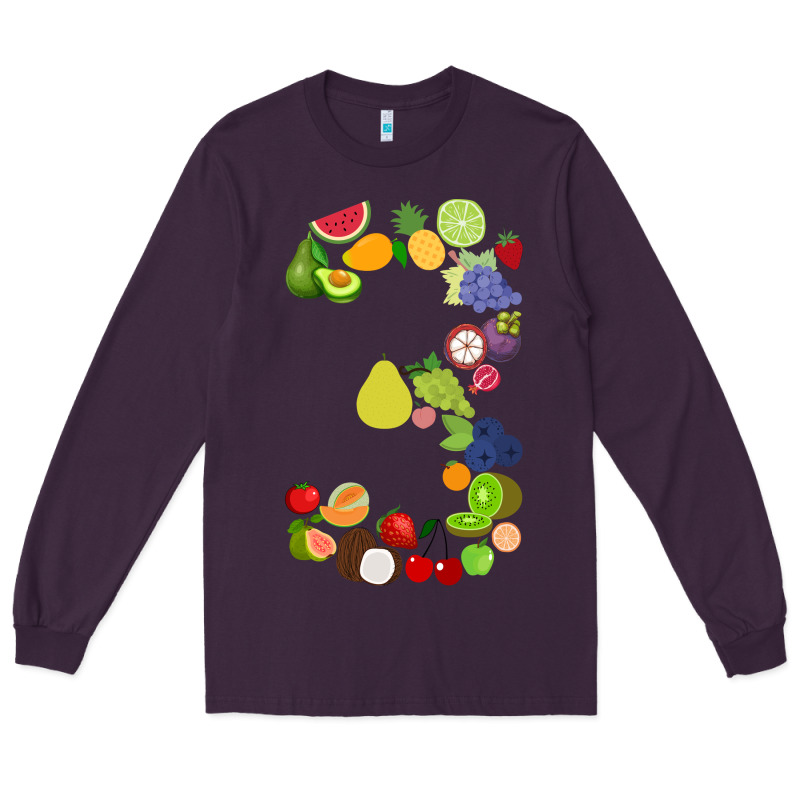 Number 3 Fruit 3rd Birthday Party Fruit Themed Gift Idea Long Sleeve Tee by minhPixels | Teevron