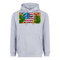 Heather Grey usa flag and cactus and sunflowers with leopard and wood license  plat Heavyweight Hoodie - Artiststas