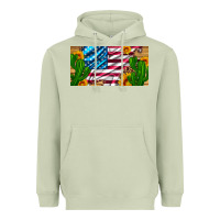 Matcha usa flag and cactus and sunflowers with leopard and wood license  plat Heavyweight Hoodie - Artiststas