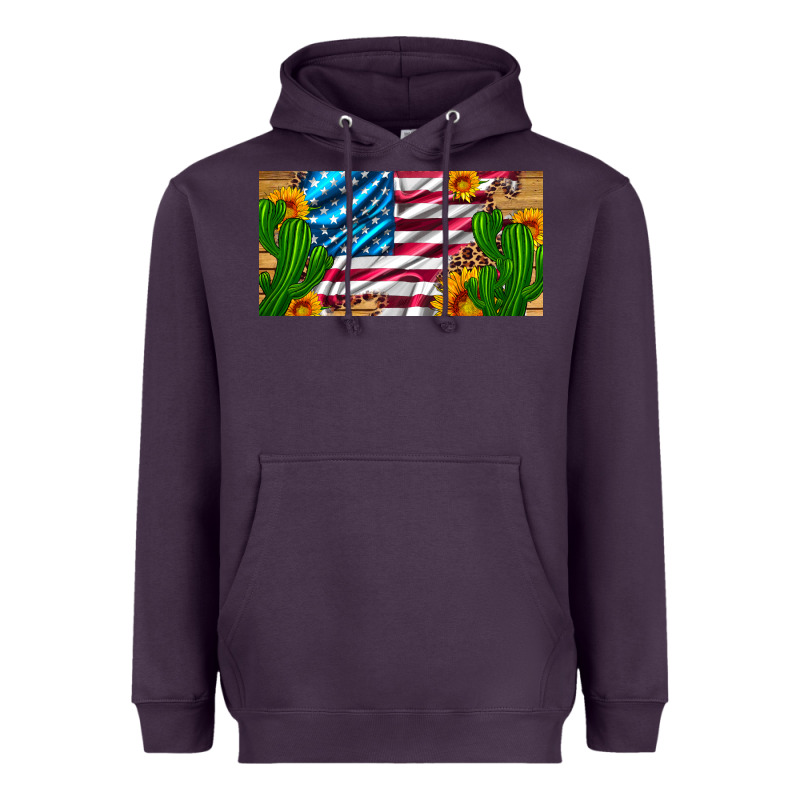 Usa Flag And Cactus And Sunflowers With Leopard And Wood License  Plat Heavyweight Hoodie by Artiststas | Teevron