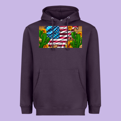 Usa Flag And Cactus And Sunflowers With Leopard And Wood License  Plat Heavyweight Hoodie Designed By Artiststas