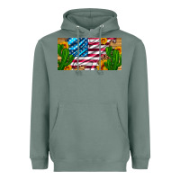 Sage usa flag and cactus and sunflowers with leopard and wood license  plat Heavyweight Hoodie - Artiststas