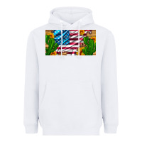 White usa flag and cactus and sunflowers with leopard and wood license  plat Heavyweight Hoodie - Artiststas