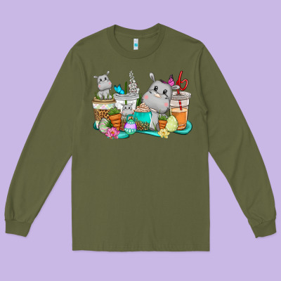 Easter Hippopotamus Coffee Cups Easter Day Long Sleeve Tee Designed By Cowgirlartshop
