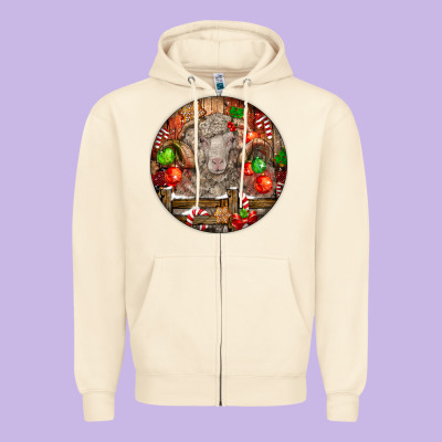 Christmas Merino Wool Sheep Zipper Hoodie Designed By Lillyallendesigns
