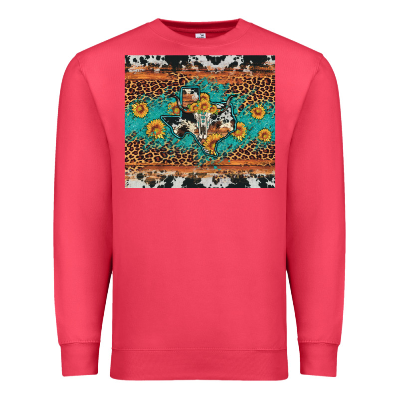 Bull Skull Texas Map Sunflower Leopard Cowhide Premium Sweatshirt by Artiststas | Teevron