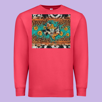 Bull Skull Texas Map Sunflower Leopard Cowhide Premium Sweatshirt Designed By Artiststas