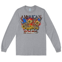 Heather Grey American babe 4th of july Long Sleeve Tee - CowGirlArtShop