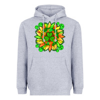Heather Grey sunflower with st patricks smiley face and shamrock with glitter Heavyweight Hoodie - Artiststas