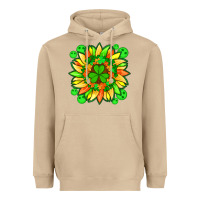 Mushroom sunflower with st patricks smiley face and shamrock with glitter Heavyweight Hoodie - Artiststas