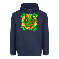 Navy sunflower with st patricks smiley face and shamrock with glitter Heavyweight Hoodie - Artiststas