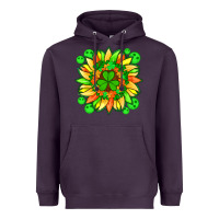 Plum sunflower with st patricks smiley face and shamrock with glitter Heavyweight Hoodie - Artiststas