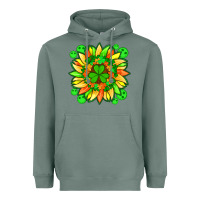 Sunflower With St Patricks Smiley Face And Shamrock With Glitter Heavyweight Hoodie | Teevron